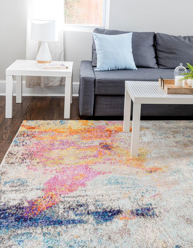 Beige 7' 1 x 10' Chromatic Rectangle Area Rug 100% Polypropylene With Cotton Backing Abstract Modern Colorful Carpet Mat for Home Decor & Interior Design for Sale at Rug Engine