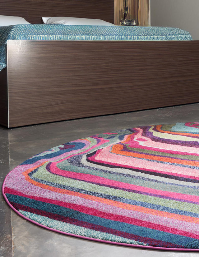 Multicolor 8' x 8' Chromatic Round Area Rug 100% Polypropylene With Cotton Backing Abstract Modern Colorful Carpet Mat for Home Decor & Interior Design for Sale at Rug Engine