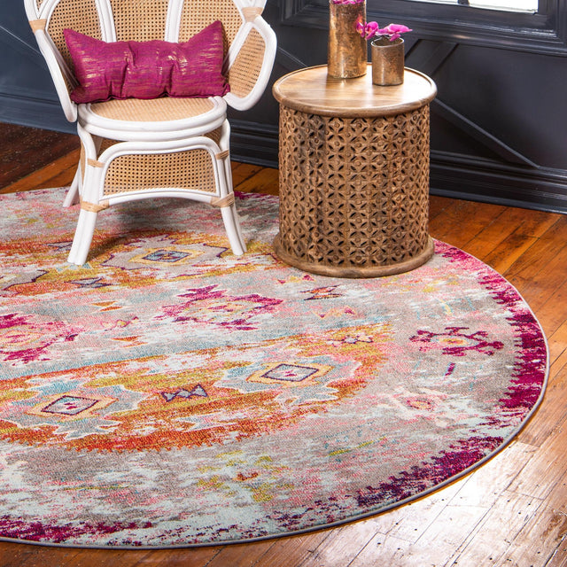 Pink 8' x 8' Monterey Round Area Rug 100% Polypropylene Colorful Easy Clean Traditional Carpet for Living Room, Bedrooms, Dining, Kitchen for Sale at Rug Engine