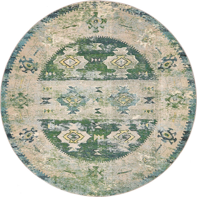 Green 8' x 8' Monterey Round Area Rug 100% Polypropylene Colorful Easy Clean Traditional Carpet for Living Room, Bedrooms, Dining, Kitchen for Sale at Rug Engine