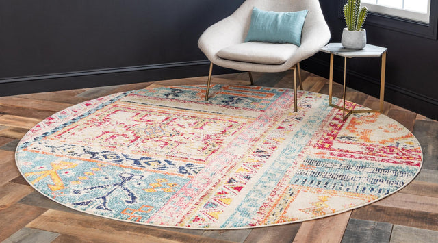 Multicolor 8' x 8' Monterey Round Area Rug 100% Polypropylene Colorful Easy Clean Traditional Carpet for Living Room, Bedrooms, Dining, Kitchen for Sale at Rug Engine