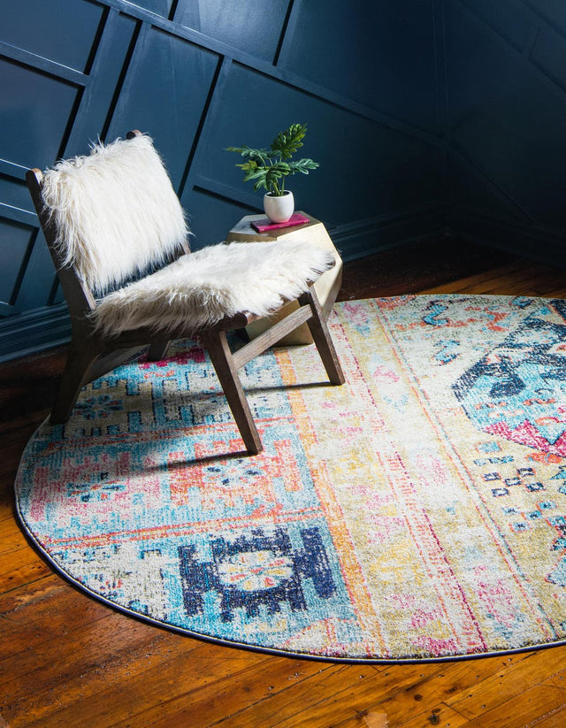 Multicolor 8' x 8' Monterey Round Area Rug 100% Polypropylene Colorful Easy Clean Traditional Carpet for Living Room, Bedrooms, Dining, Kitchen for Sale at Rug Engine
