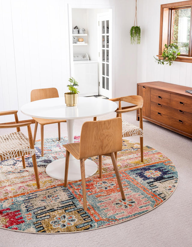 Multicolor 8' x 8' Monterey Round Area Rug 100% Polypropylene Colorful Easy Clean Traditional Carpet for Living Room, Bedrooms, Dining, Kitchen for Sale at Rug Engine