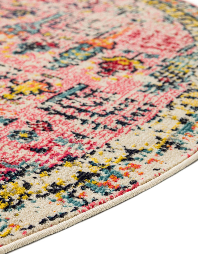 Pink 8' x 8' Monterey Round Area Rug 100% Polypropylene Colorful Easy Clean Traditional Carpet for Living Room, Bedrooms, Dining, Kitchen for Sale at Rug Engine