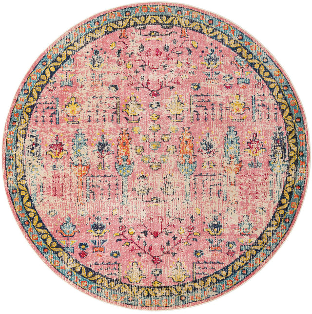 Pink 8' x 8' Monterey Round Area Rug 100% Polypropylene Colorful Easy Clean Traditional Carpet for Living Room, Bedrooms, Dining, Kitchen for Sale at Rug Engine
