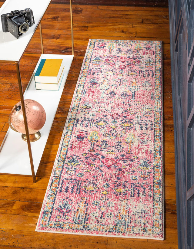 Pink 2' 7 x 10' Monterey Runner Area Rug 100% Polypropylene Colorful Easy Clean Traditional Carpet for Living Room, Bedrooms, Dining, Kitchen for Sale at Rug Engine