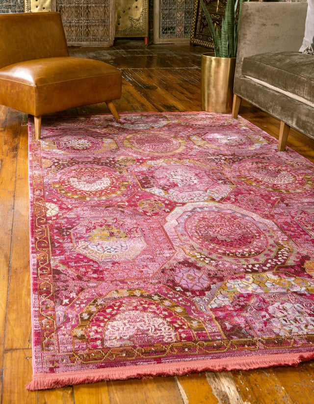 Pink 5' 5 x 8' Baracoa Rectangle Area Rug Discounted Clearance Final Sale 100% Polypropylene Distressed Vintage Living Dining Room Office Traditional Carpet for Sale at Rug Engine