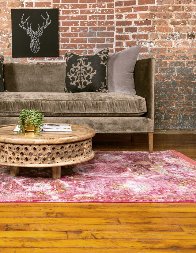 Pink 7' x 10' Baracoa Rectangle Area Rug 100% Polypropylene Distressed Vintage Living Dining Room Office Traditional Carpet for Sale at Rug Engine