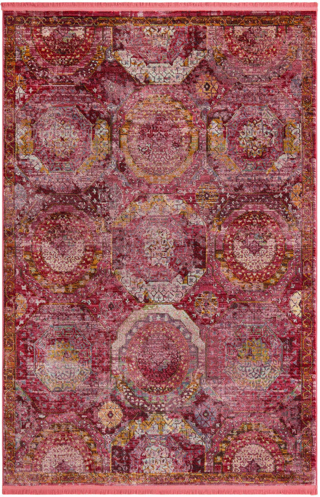 Pink 5' 5 x 8' Baracoa Rectangle Area Rug Discounted Clearance Final Sale 100% Polypropylene Distressed Vintage Living Dining Room Office Traditional Carpet for Sale at Rug Engine