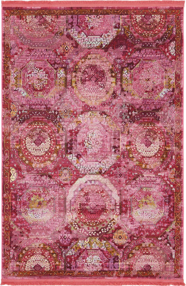 Pink 4' 3 x 6' Baracoa Rectangle Area Rug 100% Polypropylene Distressed Vintage Living Dining Room Office Traditional Carpet for Sale at Rug Engine