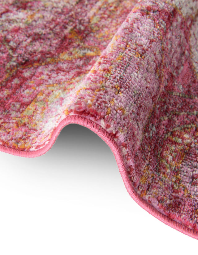 Pink 7' 1 x 7' 1 Baracoa Round Area Rug 100% Polypropylene Distressed Vintage Living Dining Room Office Traditional Carpet for Sale at Rug Engine