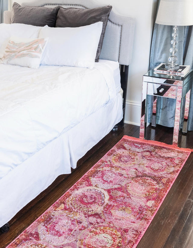 Pink 2' 7 x 14' 1 Baracoa Runner Area Rug 100% Polypropylene Distressed Vintage Living Dining Room Office Traditional Carpet for Sale at Rug Engine