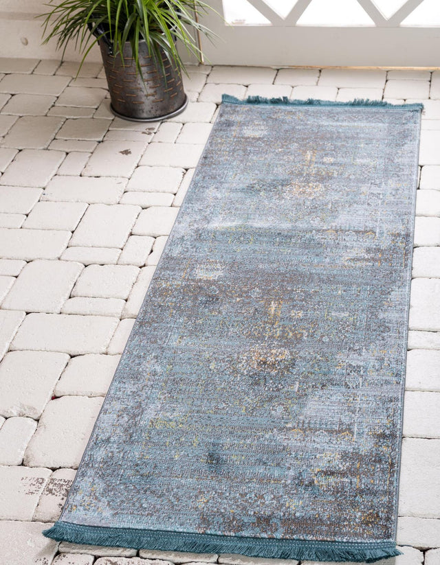 Turquoise 2' x 8' Baracoa Runner Area Rug 100% Polypropylene Distressed Vintage Living Dining Room Office Traditional Carpet for Sale at Rug Engine