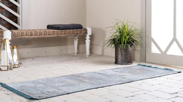Turquoise 2' x 8' Baracoa Runner Area Rug 100% Polypropylene Distressed Vintage Living Dining Room Office Traditional Carpet for Sale at Rug Engine