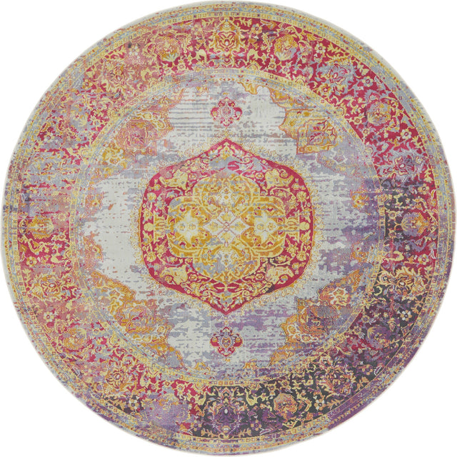 Multicolor 8' x 8' Baracoa Round Area Rug 100% Polypropylene Distressed Vintage Living Dining Room Office Traditional Carpet for Sale at Rug Engine