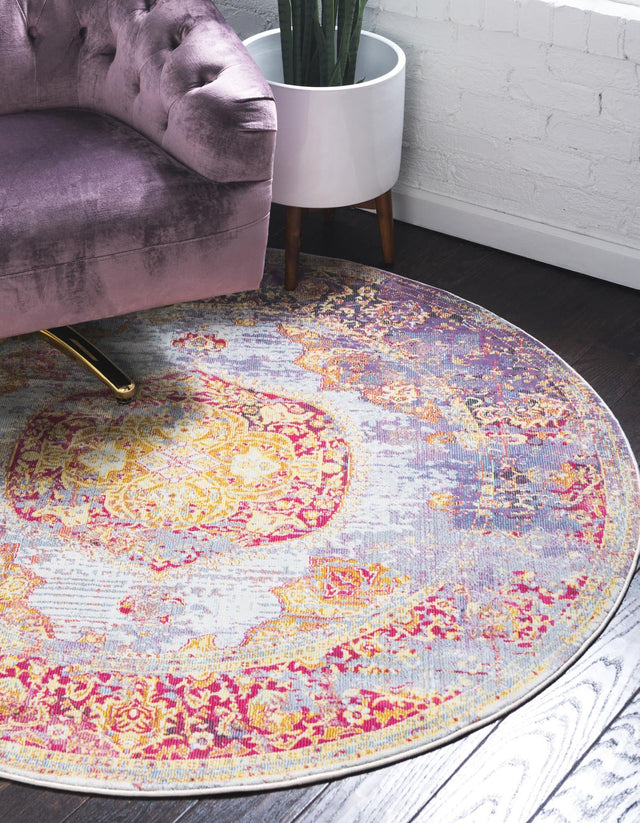 Multicolor 5' 5 x 5' 5 Baracoa Round Area Rug 100% Polypropylene Distressed Vintage Living Dining Room Office Traditional Carpet for Sale at Rug Engine