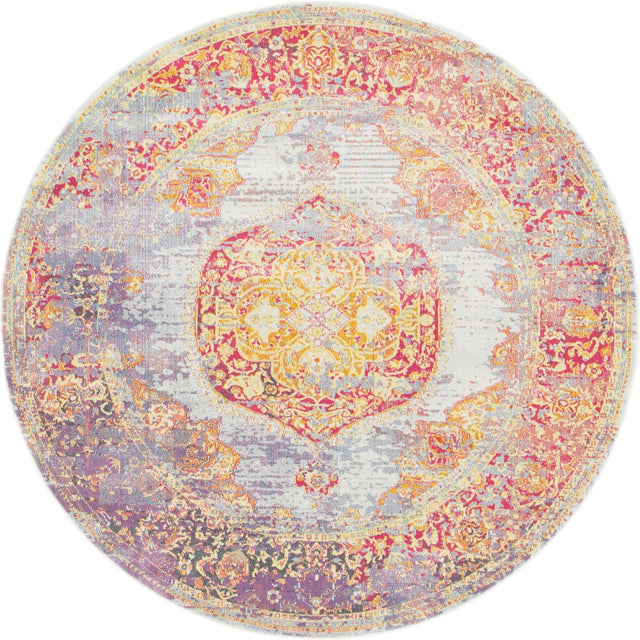 Multicolor 5' 5 x 5' 5 Baracoa Round Area Rug 100% Polypropylene Distressed Vintage Living Dining Room Office Traditional Carpet for Sale at Rug Engine