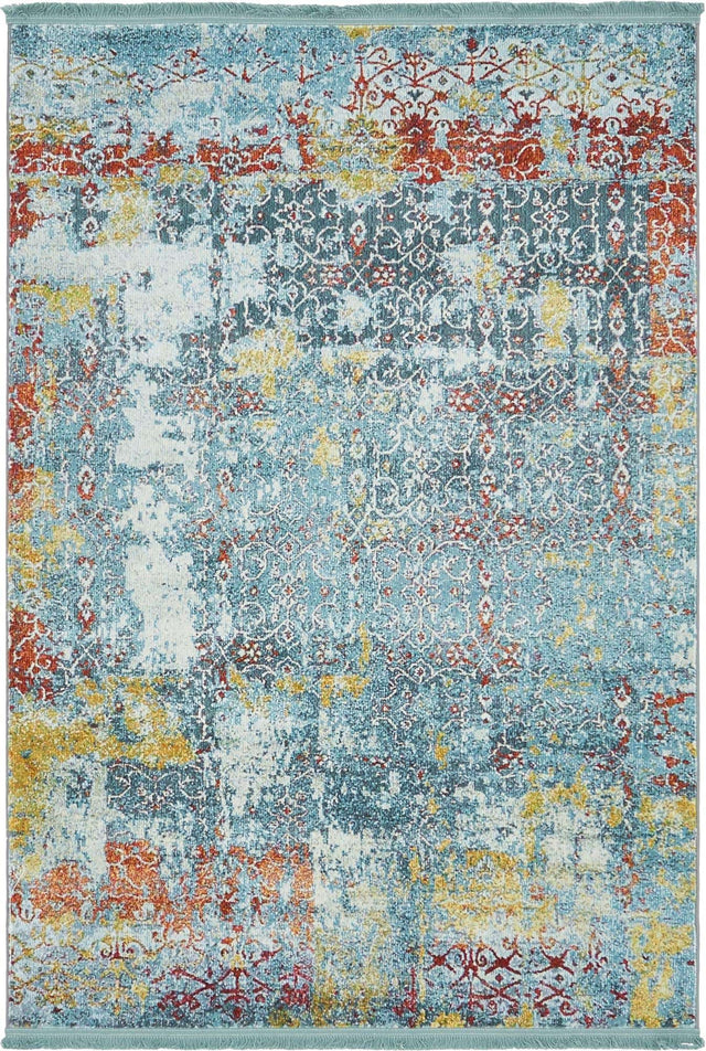 Blue 4' 3 x 6' 1 Baracoa Rectangle Area Rug 100% Polypropylene Distressed Vintage Living Dining Room Office Traditional Carpet for Sale at Rug Engine