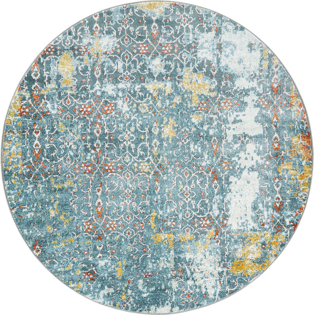 Blue 5' 5 x 5' 5 Baracoa Round Area Rug 100% Polypropylene Distressed Vintage Living Dining Room Office Traditional Carpet for Sale at Rug Engine