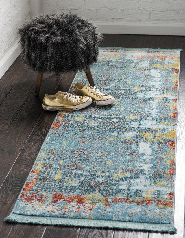 Blue 2' 2 x 6' 1 Baracoa Runner Area Rug 100% Polypropylene Distressed Vintage Living Dining Room Office Traditional Carpet for Sale at Rug Engine