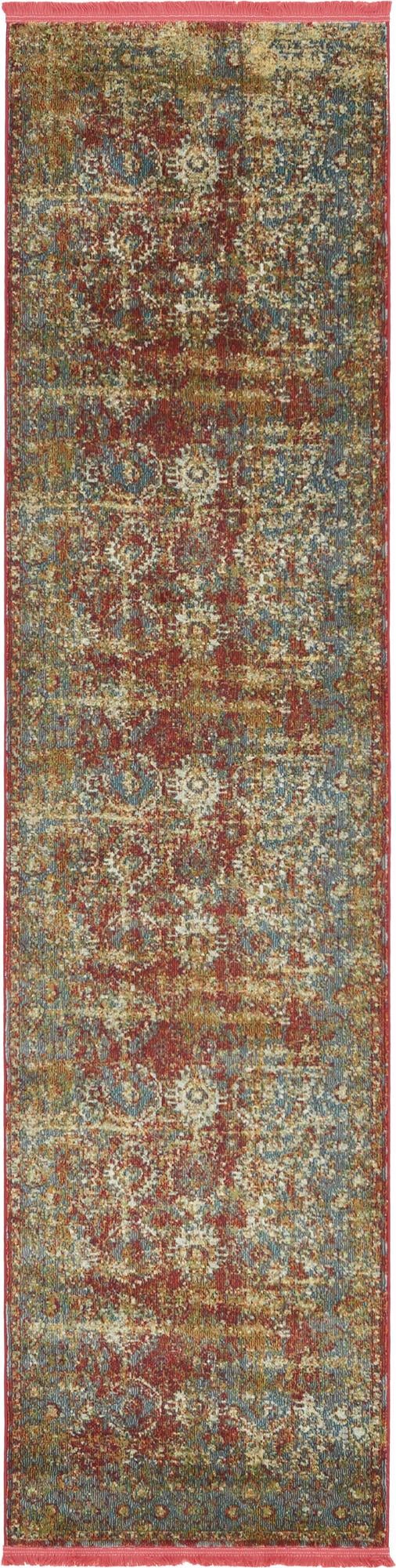 Red 2' 7 x 10' Baracoa Runner Area Rug 100% Polypropylene Distressed Vintage Living Dining Room Office Traditional Carpet for Sale at Rug Engine