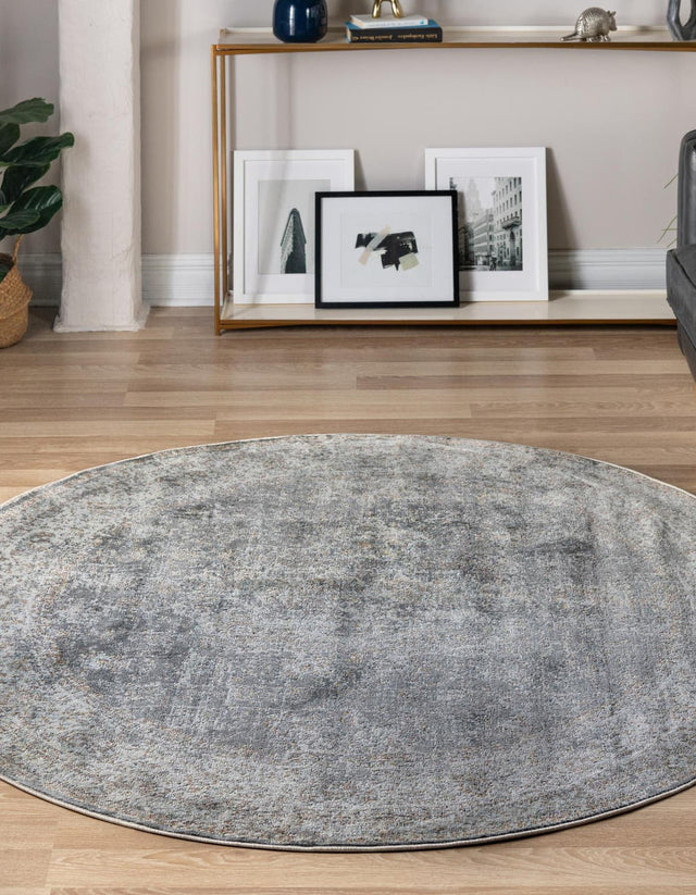 Fume Gray 4' x 4' Baracoa Round Area Rug 100% Polypropylene Distressed Vintage Living Dining Room Office Traditional Carpet for Sale at Rug Engine
