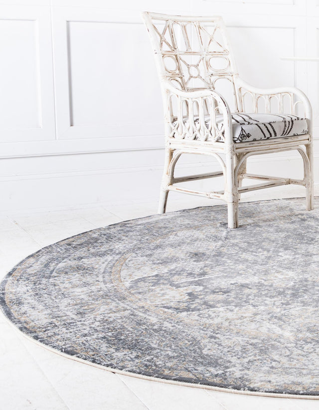 Fume Gray 4' x 4' Baracoa Round Area Rug 100% Polypropylene Distressed Vintage Living Dining Room Office Traditional Carpet for Sale at Rug Engine