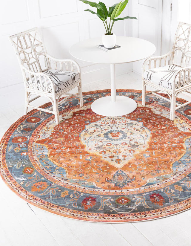 Rust Red 8' x 8' Baracoa Round Area Rug 100% Polypropylene Distressed Vintage Living Dining Room Office Traditional Carpet for Sale at Rug Engine