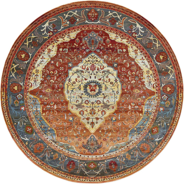 Rust Red 8' x 8' Baracoa Round Area Rug 100% Polypropylene Distressed Vintage Living Dining Room Office Traditional Carpet for Sale at Rug Engine