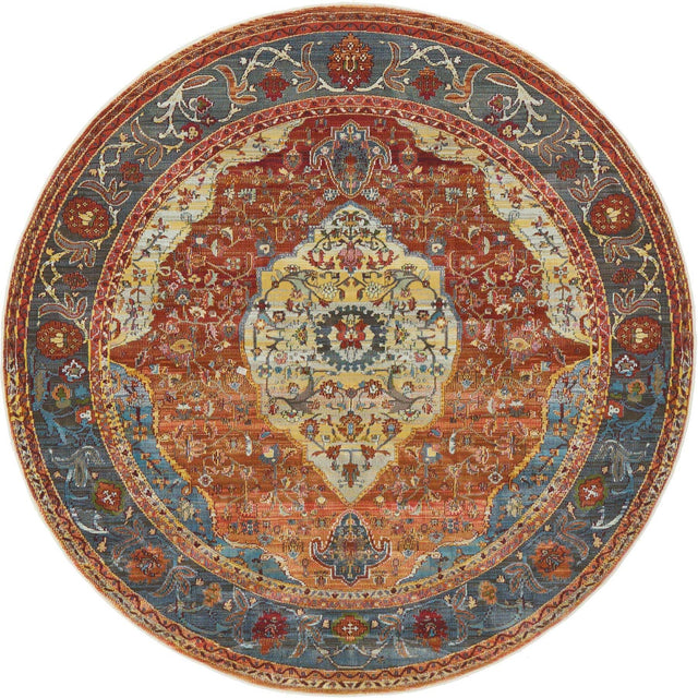 Rust Red 5' 5 x 5' 5 Baracoa Round Area Rug 100% Polypropylene Distressed Vintage Living Dining Room Office Traditional Carpet for Sale at Rug Engine