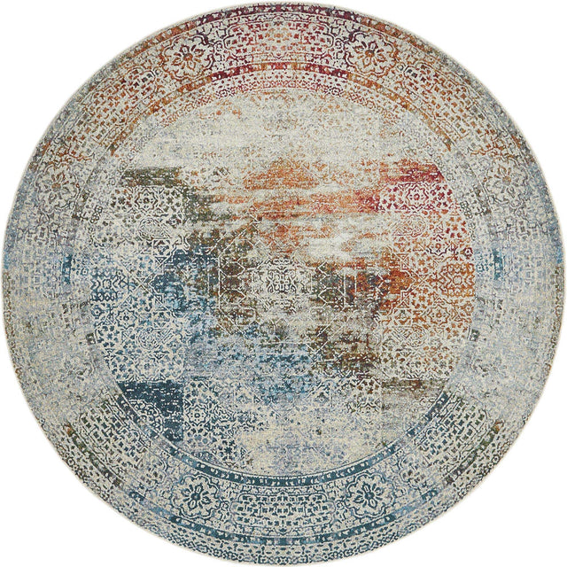 Multicolor 8' x 8' Baracoa Round Area Rug 100% Polypropylene Distressed Vintage Living Dining Room Office Traditional Carpet for Sale at Rug Engine
