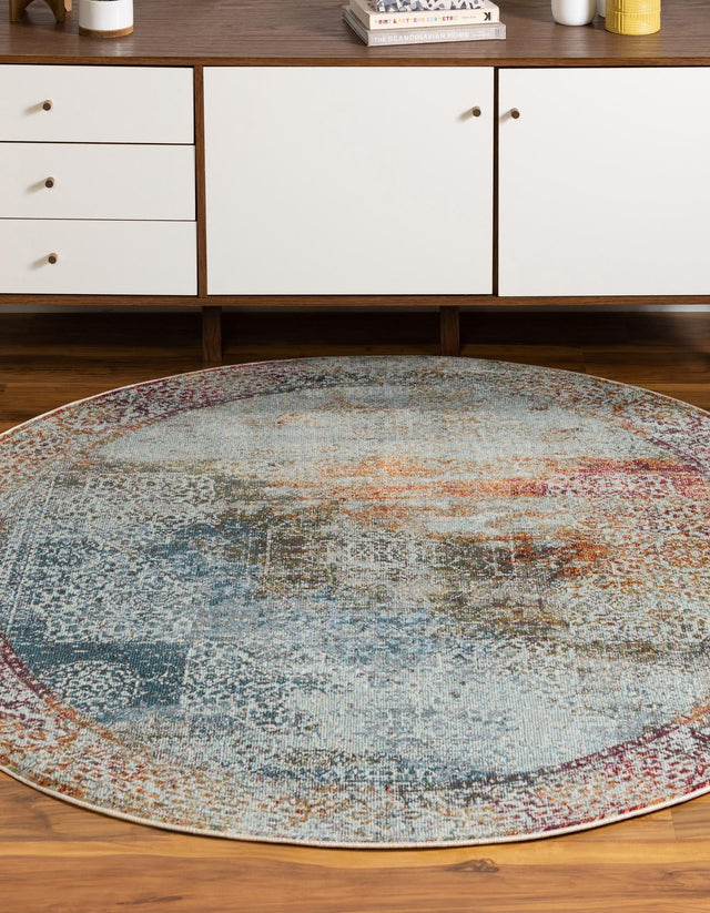 Multicolor 4' 3 x 4' 3 Baracoa Round Area Rug 100% Polypropylene Distressed Vintage Living Dining Room Office Traditional Carpet for Sale at Rug Engine