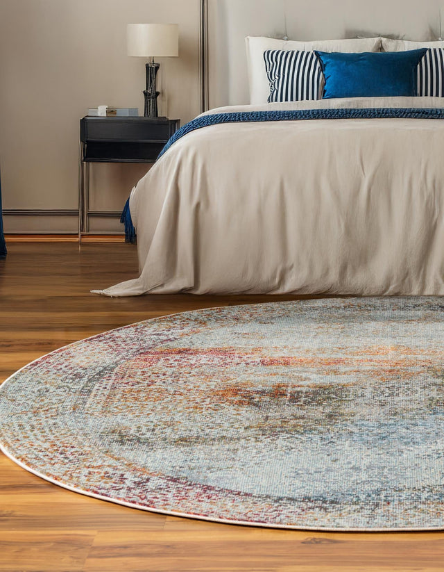 Multicolor 8' x 8' Baracoa Round Area Rug 100% Polypropylene Distressed Vintage Living Dining Room Office Traditional Carpet for Sale at Rug Engine