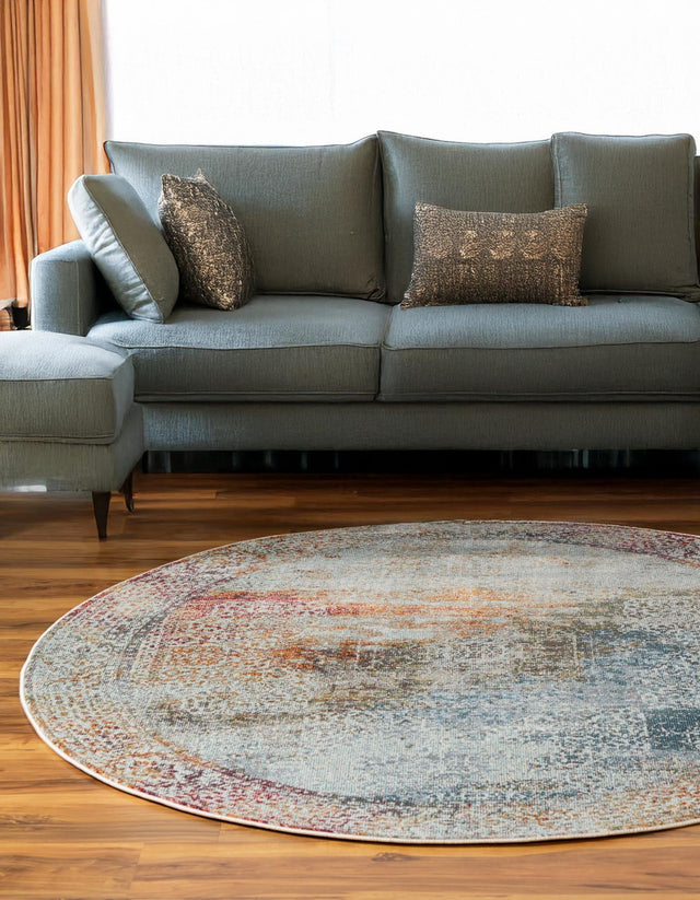 Multicolor 8' x 8' Baracoa Round Area Rug 100% Polypropylene Distressed Vintage Living Dining Room Office Traditional Carpet for Sale at Rug Engine