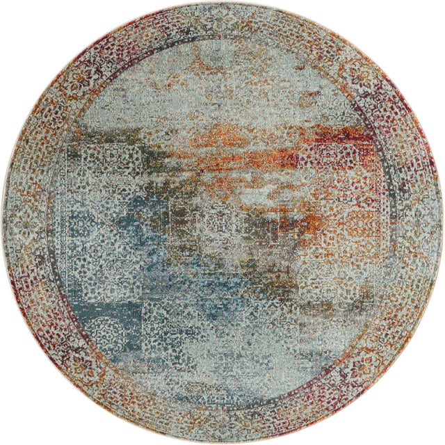 Multicolor 5' 5 x 5' 5 Baracoa Round Area Rug 100% Polypropylene Distressed Vintage Living Dining Room Office Traditional Carpet for Sale at Rug Engine