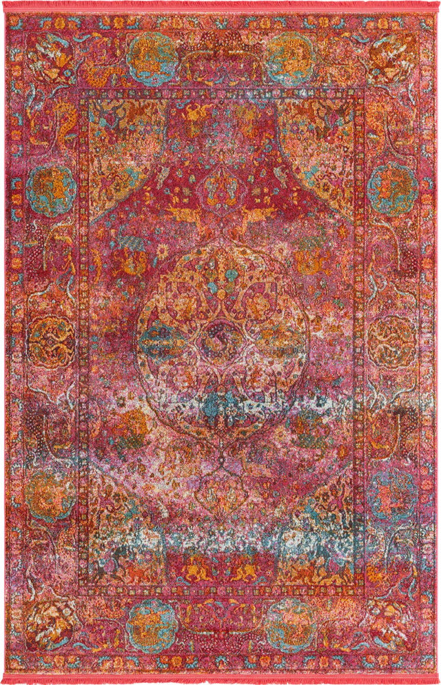 Red 5' 5 x 8' Baracoa Rectangle Area Rug 100% Polypropylene Distressed Vintage Living Dining Room Office Traditional Carpet for Sale at Rug Engine