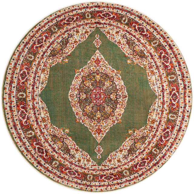 Green 5' 5 x 5' 5 Baracoa Round Area Rug 100% Polypropylene Distressed Vintage Living Dining Room Office Traditional Carpet for Sale at Rug Engine
