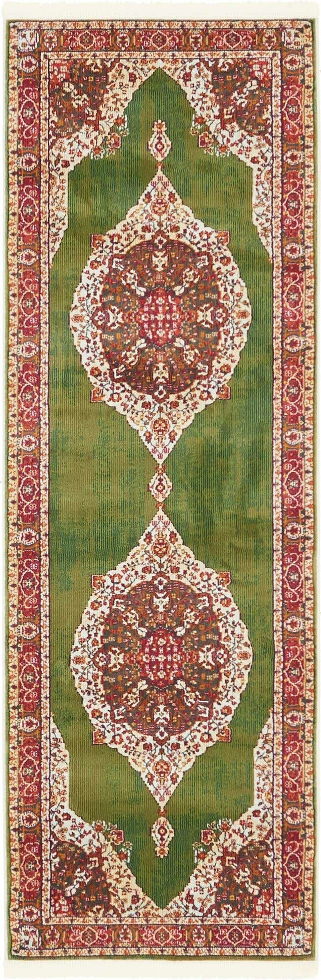 Green 2' 2 x 6' 1 Baracoa Runner Area Rug 100% Polypropylene Distressed Vintage Living Dining Room Office Traditional Carpet for Sale at Rug Engine