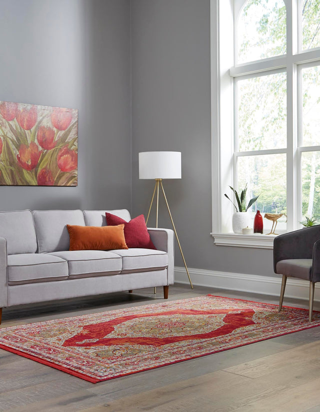 Red 5' 5 x 8' Baracoa Rectangle Area Rug 100% Polypropylene Distressed Vintage Living Dining Room Office Traditional Carpet for Sale at Rug Engine