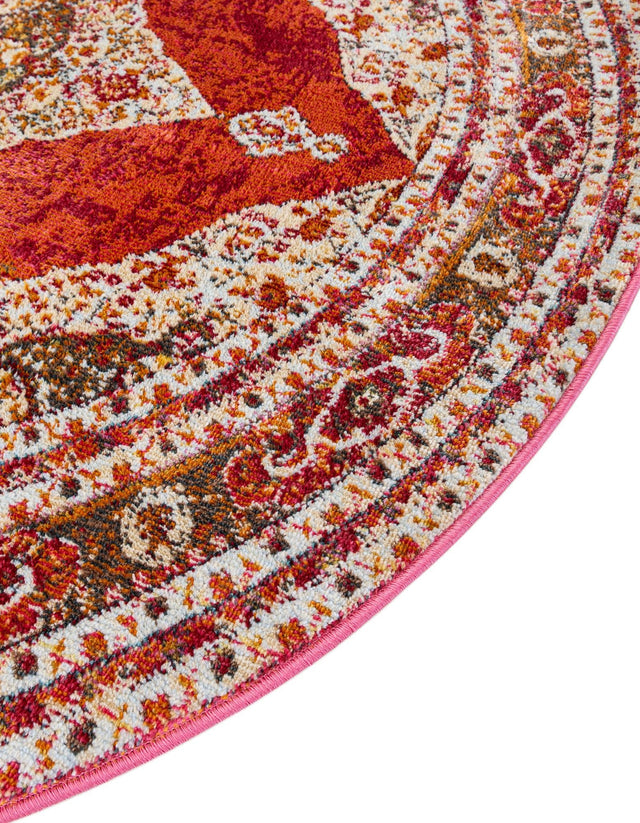 Red 8' x 8' Baracoa Round Area Rug 100% Polypropylene Distressed Vintage Living Dining Room Office Traditional Carpet for Sale at Rug Engine