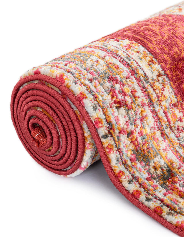 Red 8' x 8' Baracoa Round Area Rug 100% Polypropylene Distressed Vintage Living Dining Room Office Traditional Carpet for Sale at Rug Engine