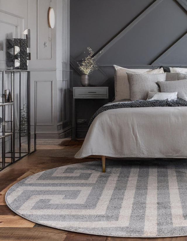 Gray 6' 1 x 6' 1 Athens Round Area Rug 100% Polypropylene With Cotton Backing Easy Clean Indoor Living Dining Room Bedroom Office Carpet for Sale at Rug Engine