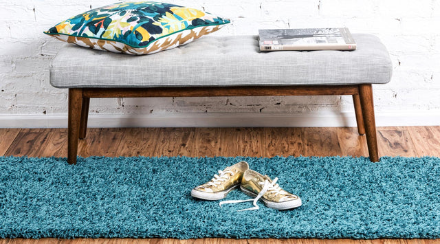 Deep Aqua Blue 2' 1 x 6' 5 Solid Shag Runner Area Rug Thick Soft Touch Fluffy & Plush Shaggy Pile Durable Minimalist Carpet for Classic Interior Design for Sale at Rug Engine