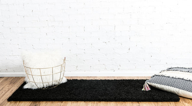 Jet Black 2' 7 x 13' 1 Solid Shag Runner Area Rug Thick Soft Touch Fluffy & Plush Shaggy Pile Durable Minimalist Carpet for Classic Interior Design for Sale at Rug Engine