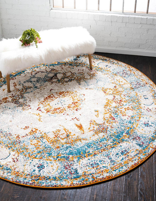 Beige 3' 3 x 3' 3 Rosso Round Area Rug Vintage Distressed Faded Traditional Design Carpet for Unique Home Interior Design for Sale at Rug Engine