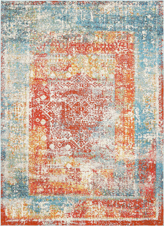 Multicolor 9' x 12' 2 Rosso Rectangle Area Rug Vintage Distressed Faded Traditional Design Carpet for Unique Home Interior Design for Sale at Rug Engine