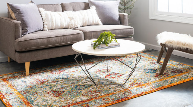 Beige 5' 1 x 8' Rosso Rectangle Area Rug Vintage Distressed Faded Traditional Design Carpet for Unique Home Interior Design for Sale at Rug Engine