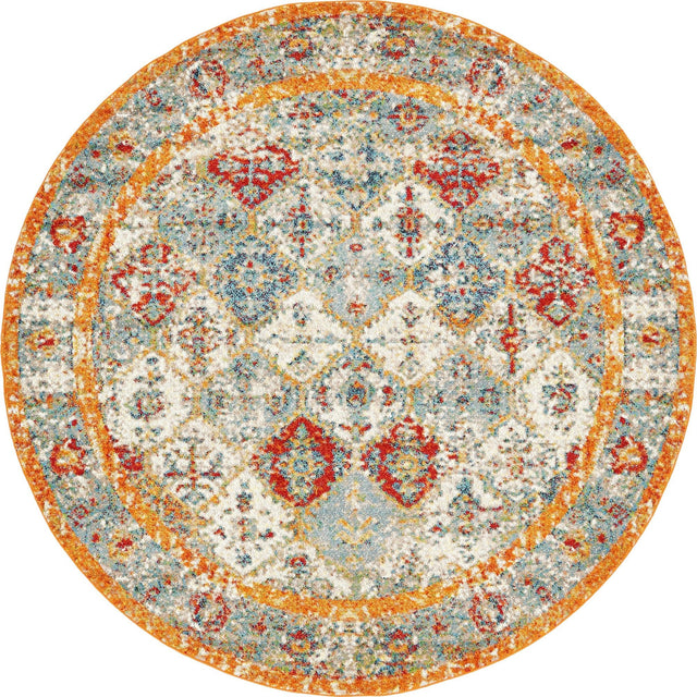 Beige 8' x 8' Rosso Round Area Rug Vintage Distressed Faded Traditional Design Carpet for Unique Home Interior Design for Sale at Rug Engine