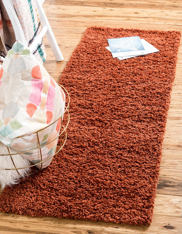 Terracotta 2' 7 x 16' 5 Solid Shag Runner Area Rug Thick Soft Touch Fluffy & Plush Shaggy Pile Durable Minimalist Carpet for Classic Interior Design for Sale at Rug Engine