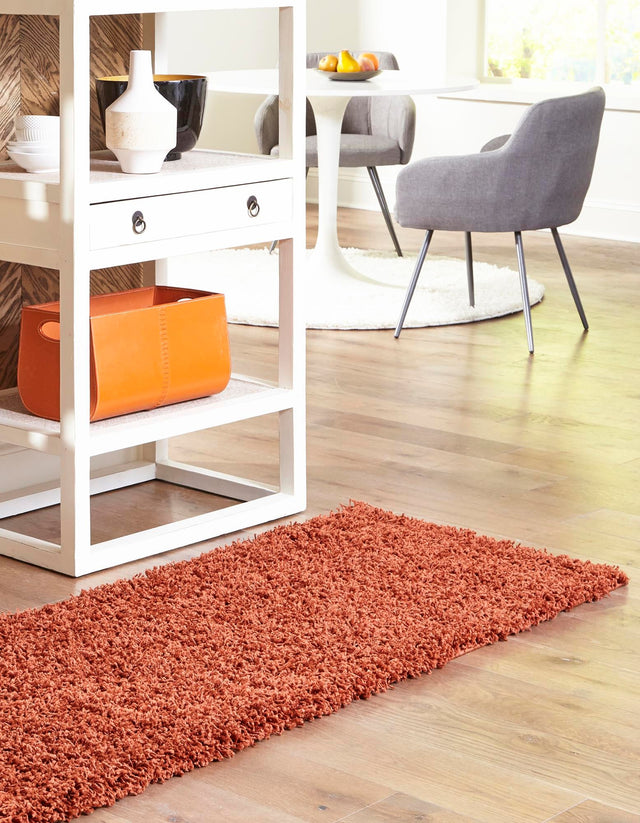 Terracotta 2' 7 x 16' 5 Solid Shag Runner Area Rug Thick Soft Touch Fluffy & Plush Shaggy Pile Durable Minimalist Carpet for Classic Interior Design for Sale at Rug Engine